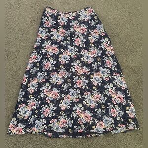 VTG Lauren Ralph Lauren Maxi Skirt Sz 4 100% Silk Navy Floral Romantic Modest